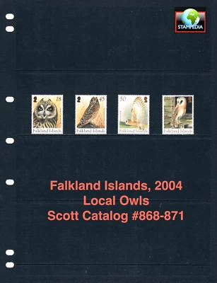 $18.00 Scott Value - 2004 FALKLAND ISL Owls Birds Antarctica Hiboux MNH NH UMM - Image 1 of 4