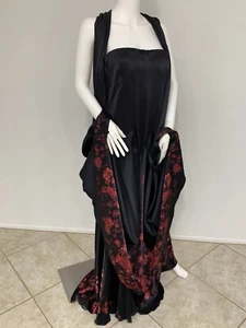 Alexander McQueen Lifetime Gown Dress Black Satin W Red Floral Size 42IT WTags - Picture 1 of 23