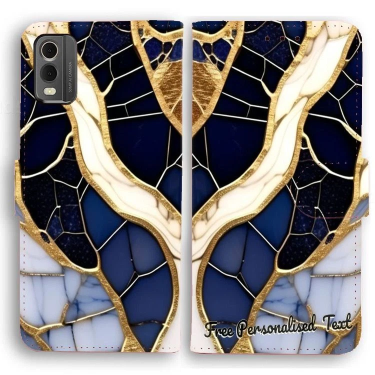Personalised Text Wallet Phone Cover For Nokia Series - Marble Mosaic Abstract - Image 1 of 1