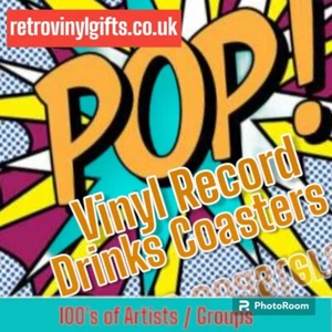DRINKS COASTERS List B Upcycled Original Vinyl Record Hit Singles 70's 80's 90's - Picture 1 of 180