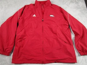 Arkansas Razorbacks Jacket Mens Large Red Adidas Full Zip Pockets - Picture 1 of 9