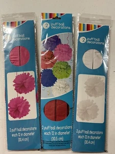 PUFF BALL DECORATIONS 6 TOTAL PUFF BALL LOT OF 3 NEW SKU A3 - Picture 1 of 2