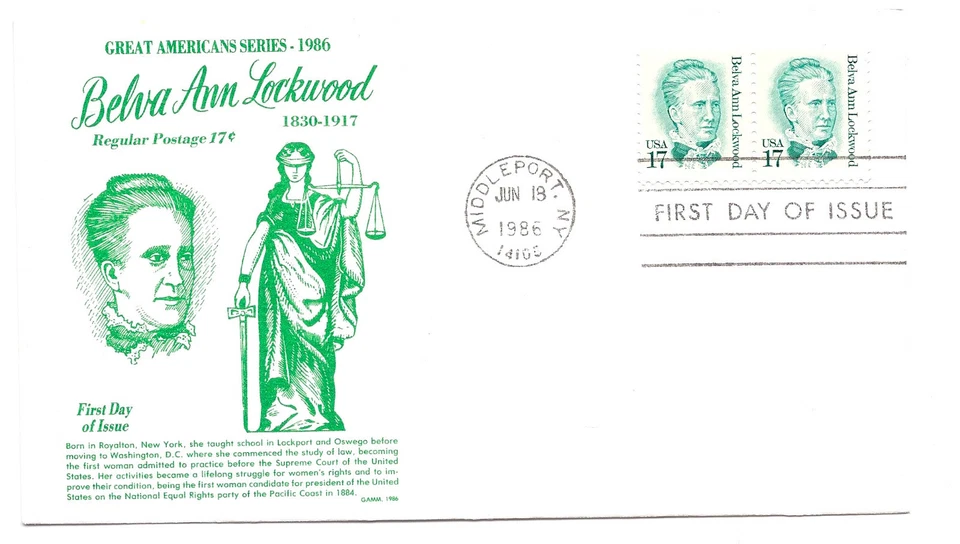 2178 17c Belva Ann Lockwood, GAMM, FDC - Image 1 of 1