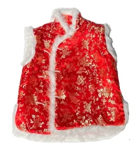 Chinese Princess Traditional Girls Winter Vest Embroidery Silk Red Gold Size 10 - Picture 1 of 8
