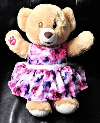 Build A Bear BAB Oso Beige con Vestido Floral Púrpura 15" Foto 1 de 2