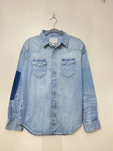 Polo Ralph Lauren Mens XLDistressed Frayed Patchwork Western Denim Shirt NWT$228 - Picture 1 of 8