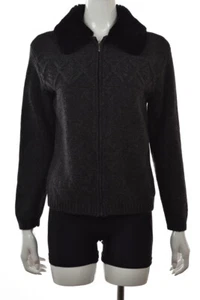 Talbots Womens Sweater Size L Charcoal Gray Solid Full Zip Long Sleeve Wool Top - Picture 1 of 5