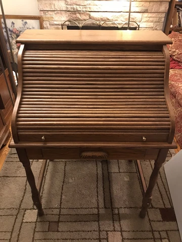 Vintage Antique Child's Roll-Top Wooden Desk Cover