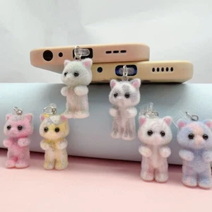 Multi Colored Flocking Little Cat Phone Dust Plug IPhone Type-C Charging Port - Zdjęcie 1 z 30