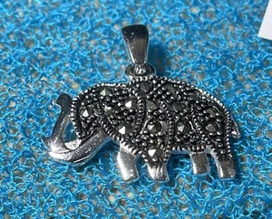 Signierter 925 LA Sterling Silber & Markasit ELEFANT Anhänger IN7238T - Bild 1 von 11