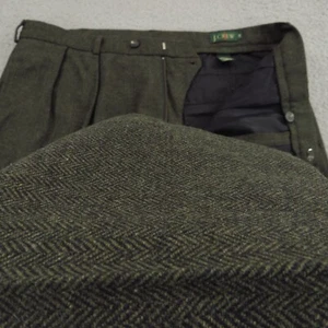 Pantaloni vintage J Crew uomo 34x30* lana cashmere spina di pesce remi pantaloni pieghettati - Foto 1 di 14