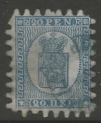 SELLOS-FINLANDIA. 1866. 20 Pennia azul pálido. Dientes 21/4mm. SG:37. 2 dientes cortos. FU Foto 1 de 2