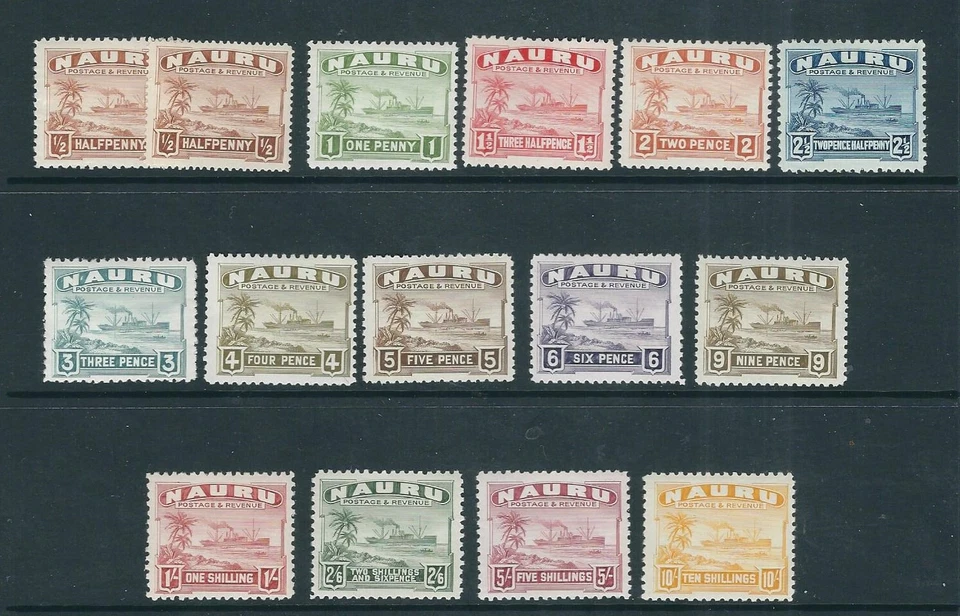 NAURU 1937-48 GOLETA Juego Completo SEGUNDA IMPRESIÓN (GIBONES 26b-39b) F/VF MH zy Foto 1 de 1