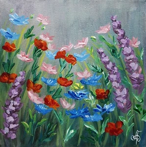 Meadow Flower Original Painting Canvas Signed Wall Art Decor Gift Ukraine Artist - Picture 1 of 23