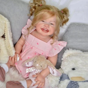 Muñeca bebé renacida de 28" niño pequeño sonrisa niña pintada enraizada a mano paño para el cabello cuerpo regalo - Imagen 1 de 3