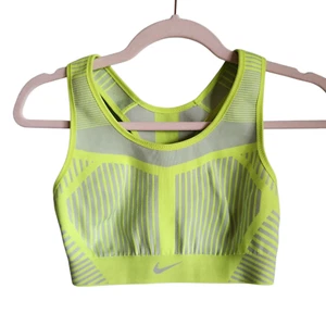 Nike Sports Bra Yellow Green Gray Neon Fe/Nom Flyknit Pullover High Support - Picture 1 of 6