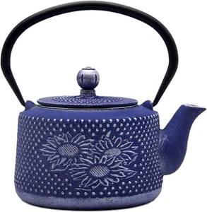 Cast Iron Teapot Pattern Tea Kettle Coated Enameled Interior Loose 850ml Blue - Picture 1 of 7