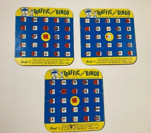 3 Vintage Regal Verkehrssicherheit Bingo Auto Spiel Lernen Road Trip Kinder Schilder Spielzeug - Bild 1 von 8