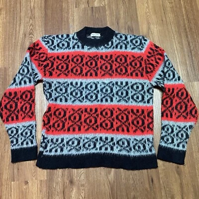 Vintage 50s 60s Funky Grandpa Sweater Orlon Acrylic Fuzzy Mohair Look - Image 1 of 4