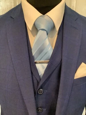 Terno masculino três peças xadrez azul royal Fellini 38S 34 W 28 estilo cego peaky - Imagem 1 de 4