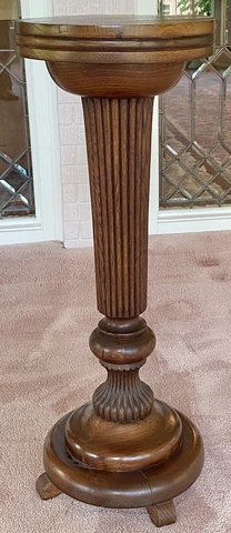 Antique Wood Oak Walnut Column Pedestal Plant Display Stand Table Empire Cover