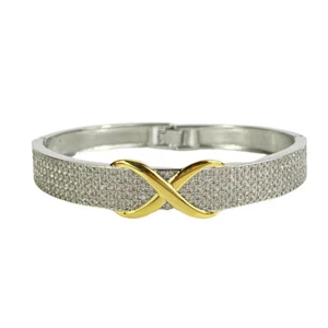 White Gold Finish Created Diamond and Yellow Gold Infinity Sign Bangle Bracelet - Picture 1 of 7