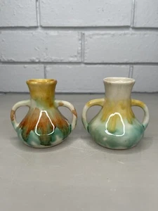 Vintage Scott Ceramic Australian Pottery Mini Amphora Vase Pair Drip Glaze MCM - Picture 1 of 11