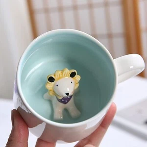 Cute Lion Coffee Mug with Spoon 12 Oz Ceramic Cup Funny Gift for Lion Lovers - Picture 1 of 8