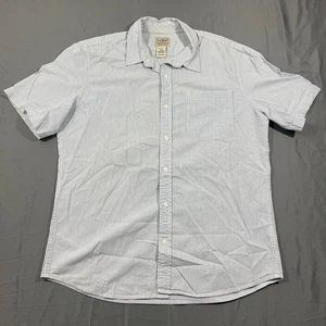 L.L.Bean Shirt Mens Medium White Blue Striped Organic Seersucker Slightly Fitted - Picture 1 of 6