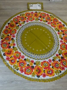 MCM 1960er Vintage Fab Orange Gelb Chartreuse Grün Runde Tischdecke New Old Stock - Bild 1 von 10