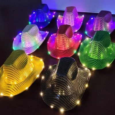 Sequin Light Up LED Flashing Cowboy Hat with Sequins LEDS, Cowgirl, Western - Image 1 of 4