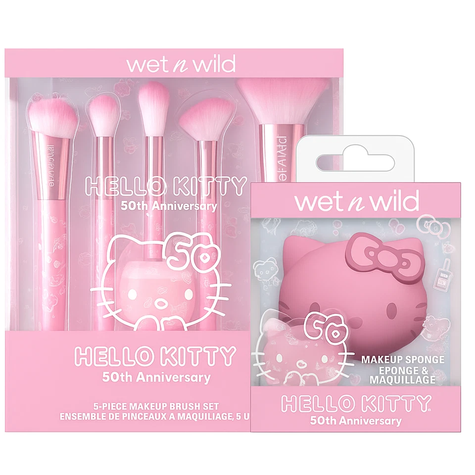 🎀 Набор кистей для макияжа Wet n Wild, Hello Kitty 50th Anniversary + комплект губок - Изображение 1 из 4