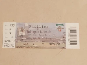 Boleto Stub MLB Philadelphia Phillies 2012 v Washington Nationals SEP 25, 2012 - Imagen 1 de 7