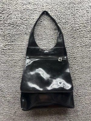 Bolsa de mão vintage anos 90 autêntica Gucci couro envernizado alça superior preta - Imagem 1 de 4