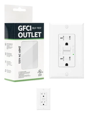 2-Pack 20A GFCI Outlet TR WR Self-Test LED Receptacle with Plate - Image 1 of 4