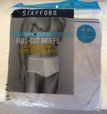 NWT - 6 Full Cut Brief Blend Cotton Stafford Men's Underwear White L Dry Cool - Image 1 of 4