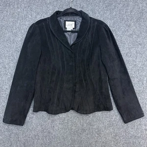 LAL Live A Little Womens Suede Jacket L Black 100% Leather Feminine Pleated 90s - Picture 1 of 7