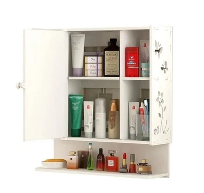 Pensile bagno bianco sospeso in legno mdf mobile armadietto 1 ante mobiletto - Immagine 1 di 3