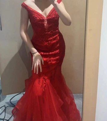 Jora Fishtail Red Prom Dress XS - Image 1 of 3