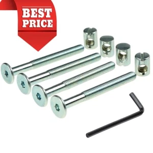 Baby Cot Screws M6 Bunk Bed Screws - 120mm Bolt & 14mm Cross Dowel Nut Pack of 4 - Picture 1 of 21