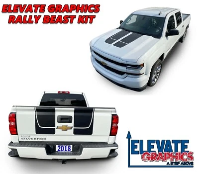 Calcomanías de vinilo para capó con gráficos Rally Beast Stripes 2016-2018 para Chevy Silverado Foto 1 de 4