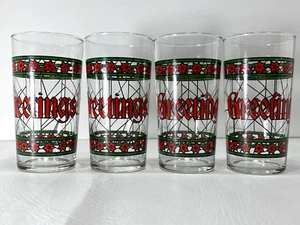 Vintage Christmas Seasons Greetings Stained Glass Style High Ball Libby Set of 4 - Picture 1 of 12