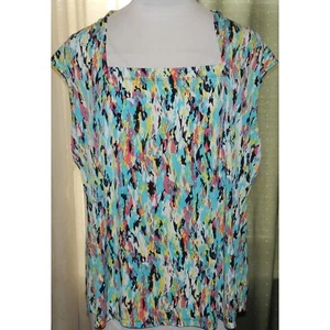 Kasper size 3X stretch blend top square neckline colorful plus size womens - Picture 1 of 6