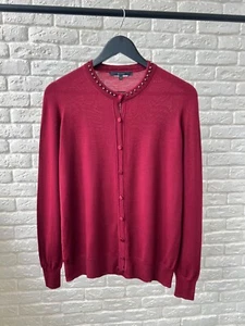Gucci Burgundy Wool Embellished Knit Cardigan Sweater Women's Size L - Picture 1 of 6