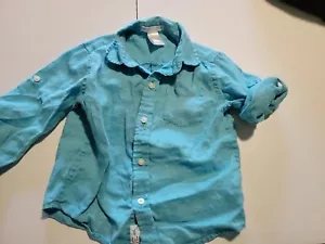 Janie And Jack Jungen blau Leinen Knopf Shirt 18 bis 24 Monate Rolltab Ärmel - Bild 1 von 8