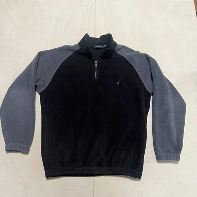 Vellón Nautica negro y gris manga larga 1/4 cremallera cuello falso para hombre mediano Foto 1 de 4