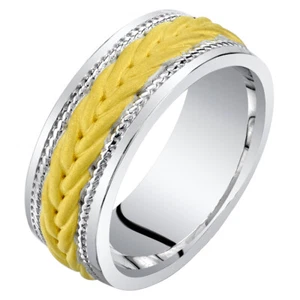 Anillo de boda de plata esterlina de dos tonos para hombre banda ajuste cómodo tallas 8 a 14 - Imagen 1 de 2