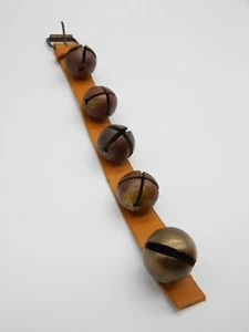 5 Antique (Pat Oct. 24, 76 & May 14, 78) 1" BRASS  SLEIGH BELLS  on STRAP -TF425 - Picture 1 of 10