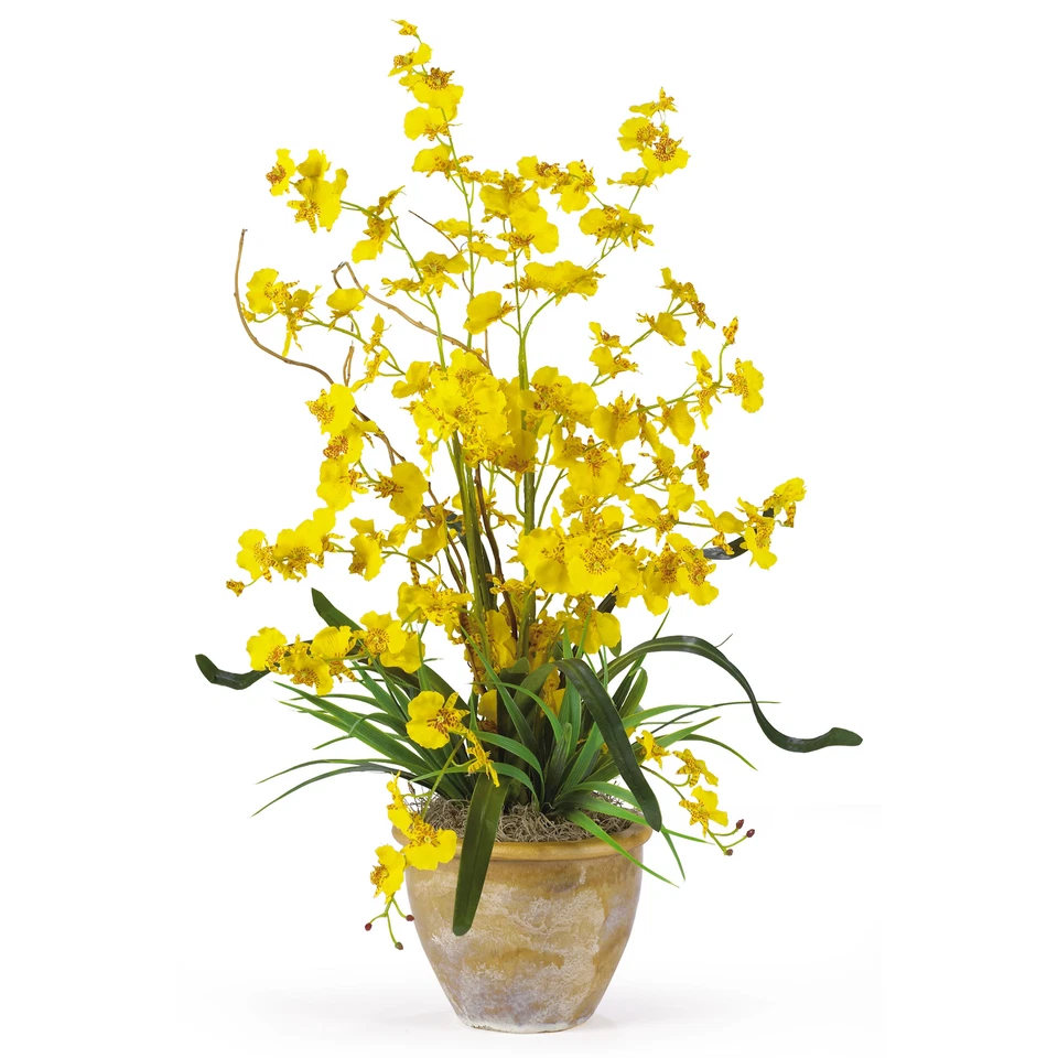 Dancing Lady Silk Orchid Arrangement Nearly Natural Yellow Floral Decor 26" - Image 1 of 1