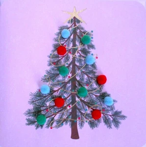 Papyrus 3D Pom Pom Tree Christmas Holiday Greeting Card - Picture 1 of 3